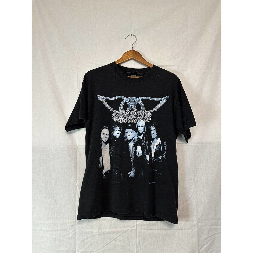 Vintage Aerosmith Shirt Mens L Black Nine Lives World Tour 1997 Concert USA